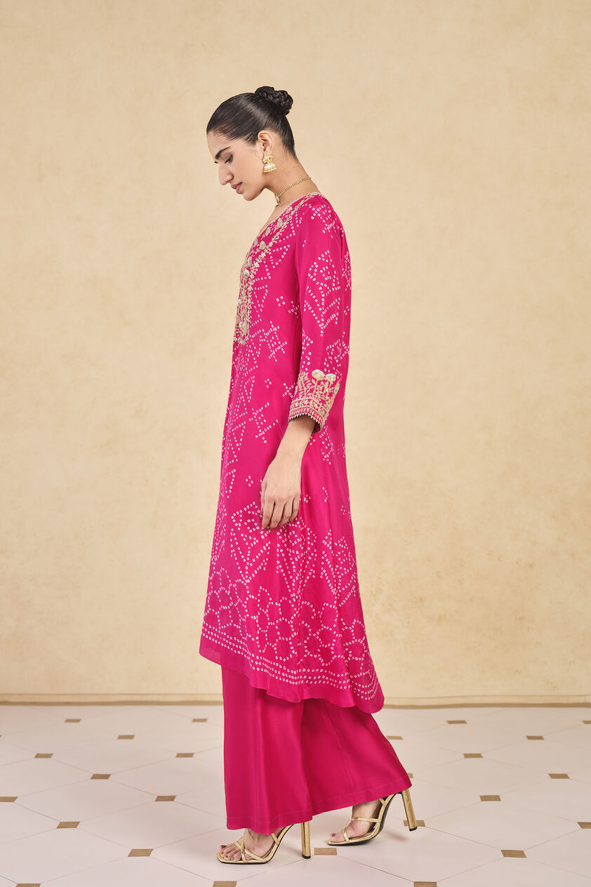 Johona Handcrafted Bandhani Silk Kurta Set - Berry Sorbet, Berry Sorbet, image 3