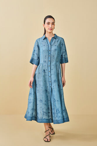 Pond Printed Linen Dress - Blue, Blue, image 5