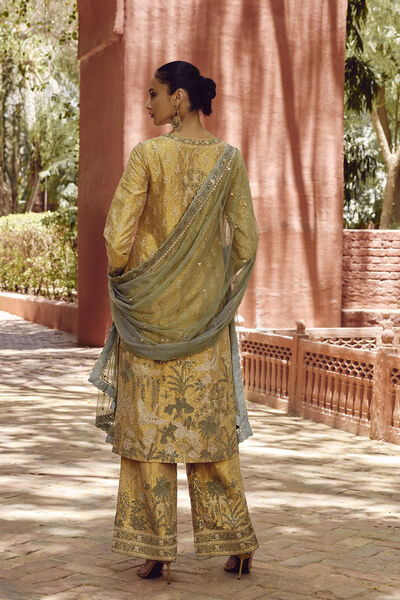Ikshita Embroidered Silk Suit Set - Gold