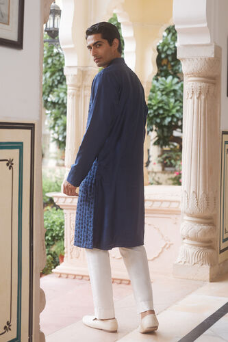 Raghav Embroidered Silk Kurta - Indigo, Indigo, image 2