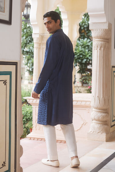 Raghav Embroidered Silk Kurta - Indigo