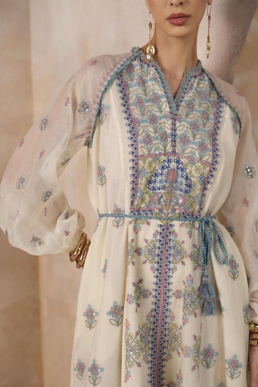 Stellara A-line Embroidered Mul Kaftan - Ivory, Ivory, image 6