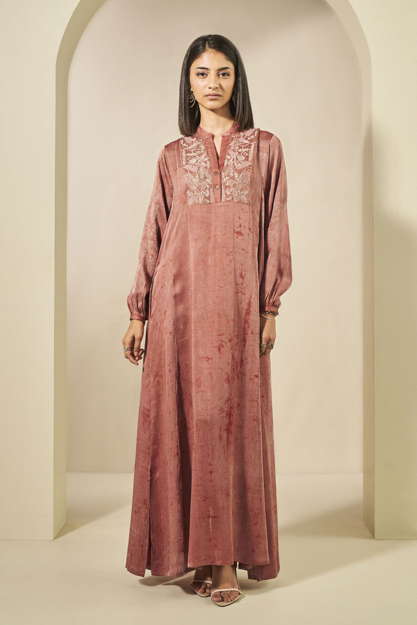 Sahla Dabu Hand-block Printed Kaftan - Pink, Pink, image 1