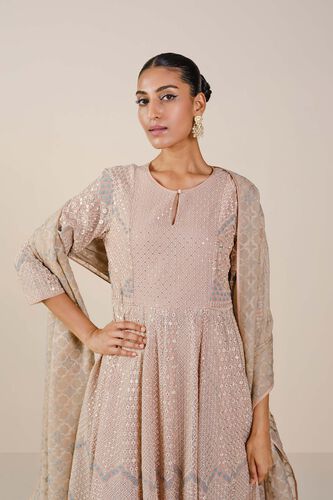Ryka Embroidered Organza Suit Set - Beige, Beige, image 4