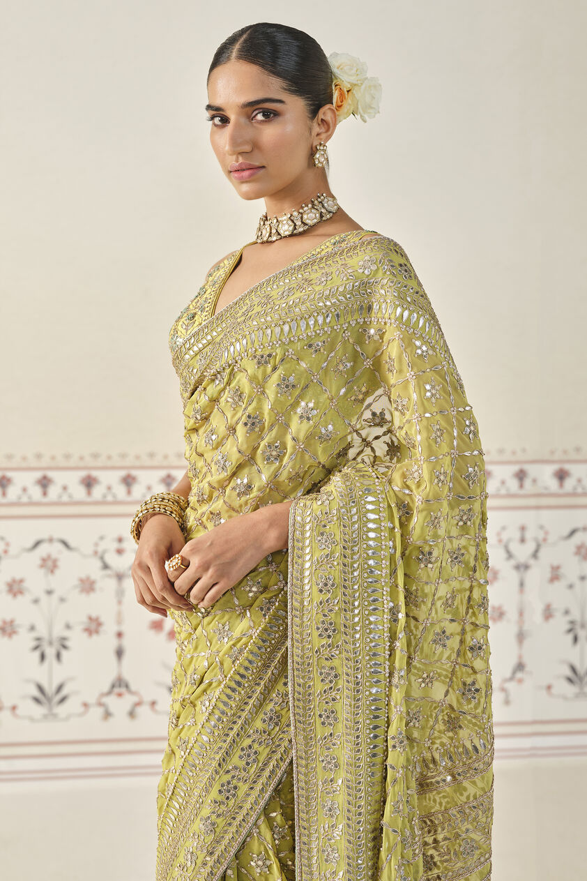 Tajanae Gota Patti Saree - Lime, Lime, image 6