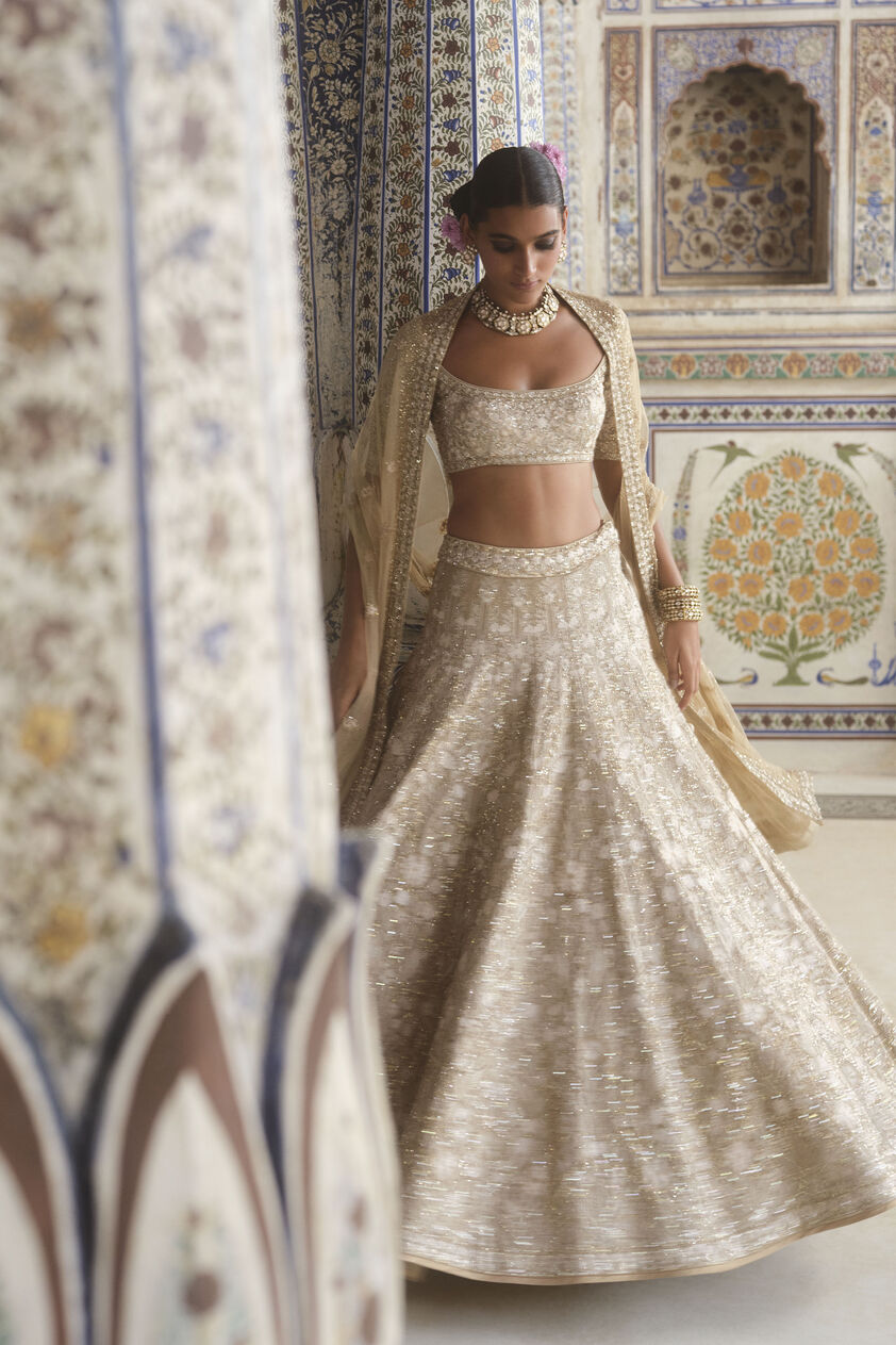 Arisa Embroidered Silk Lehenga Set - Gold, Gold, image 6