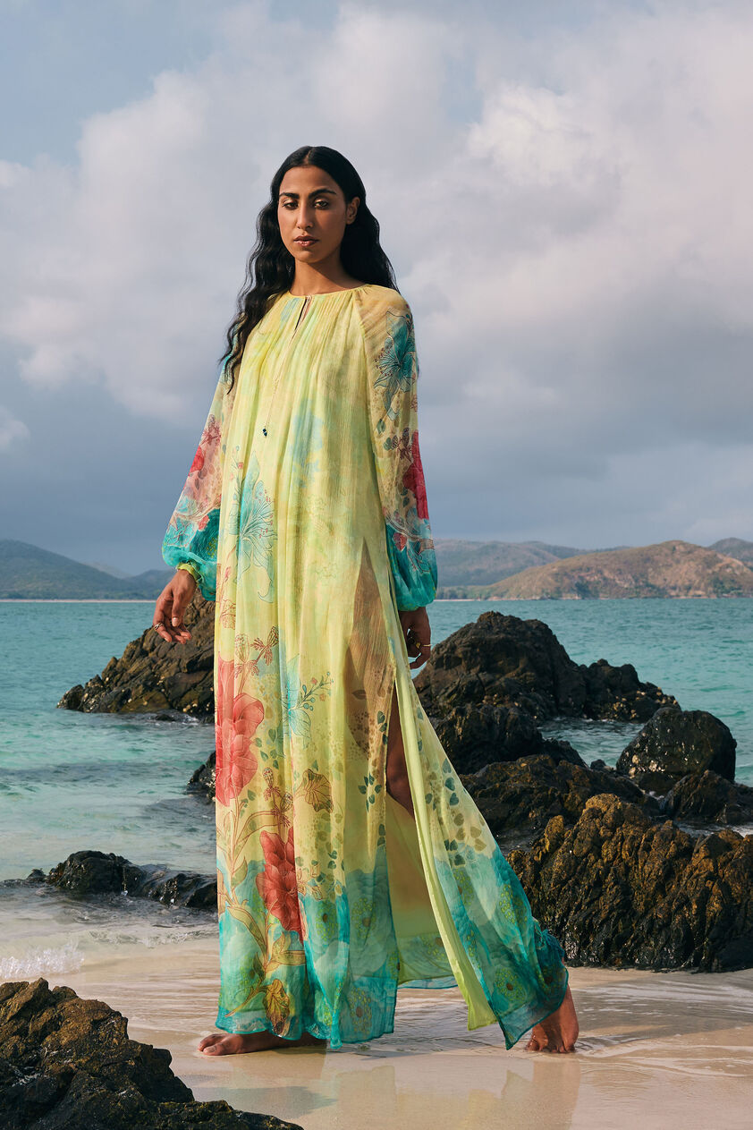 Emmylou Chiffon Kaftan - Yellow, Yellow, image 1