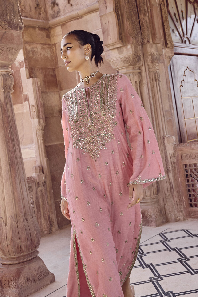 Iraja Gota Patti Silk Kaftan - Blush, Pink, image 5