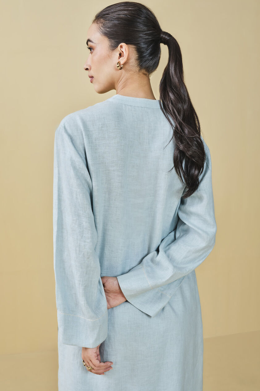 Peek Into The Trees Embroidered Hemp Kurta Set - Powder Blue, Powder Blue, image 5