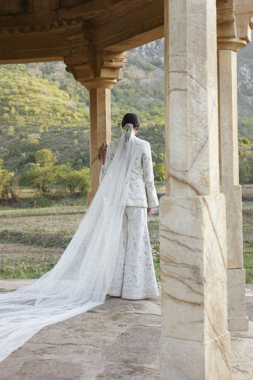 Sikara Mirror & Zardozi Silk Gharara Set - Ivory, Ivory, image 2