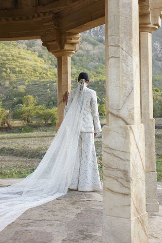 Sikara Mirror & Zardozi Silk Gharara Set - Ivory, Ivory, image 2
