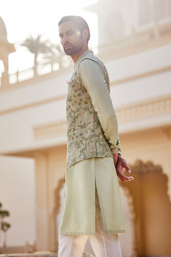 Balfour Embroidered Silk Nehru Jacket - Sage, Sage, image 5