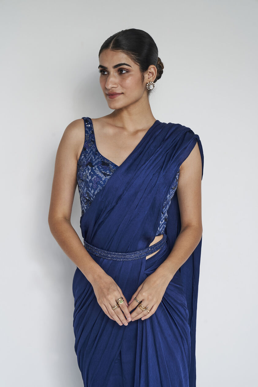 Millaray Embroidered Saree Set - Blue, Blue, image 4