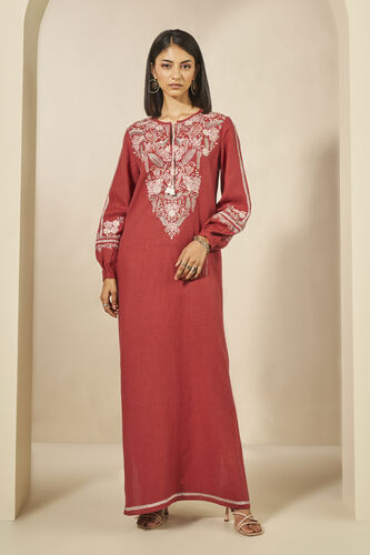 Timandra Embroidered Hemp Kaftan - Rust, Rust, image 1