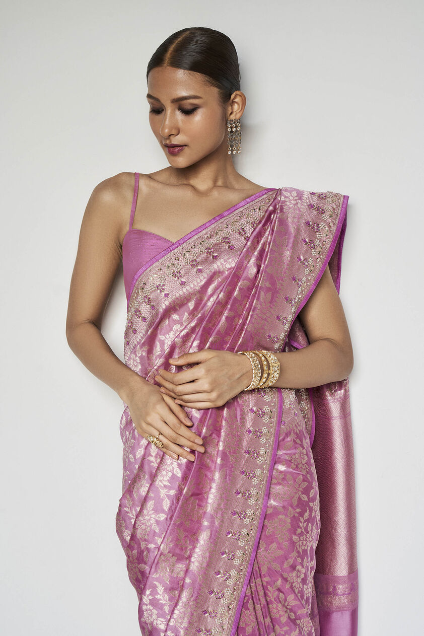 Kiruba Benarasi Silk Embroidered Saree - Pink, Pink, image 5