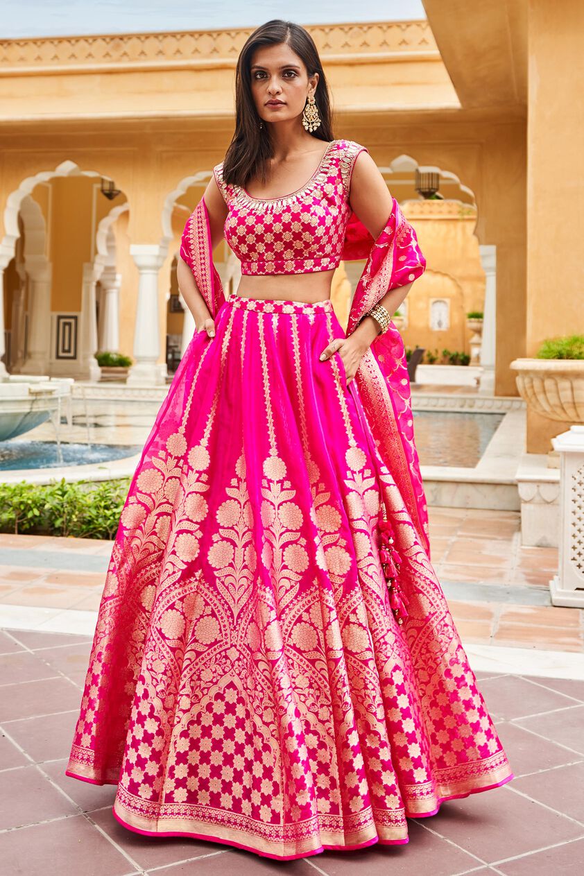 Zaina Lehenga Set, Hot Pink, image 1