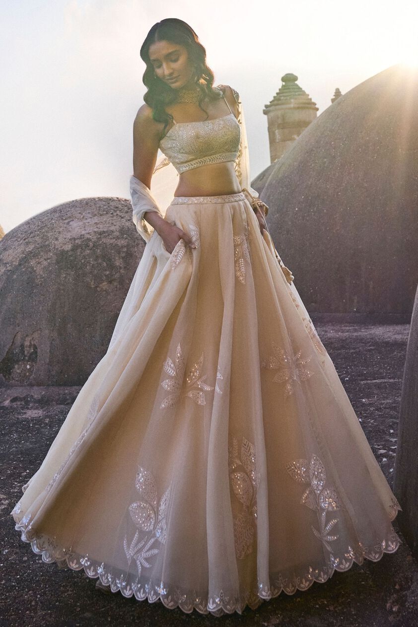 1 - Autumn Leaves Lehenga – Nude, image 1