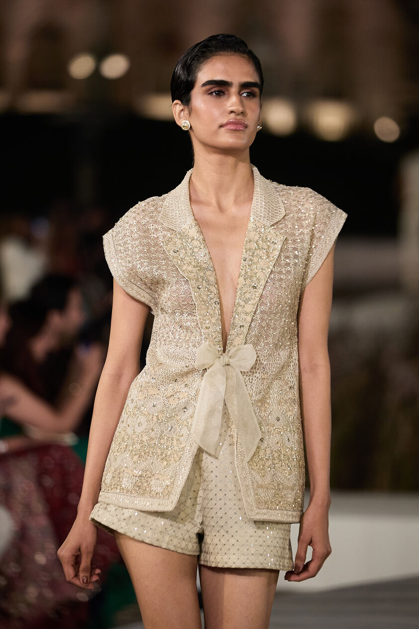 Arlen Embroidered Silk Jacket Set - Ivory, Ivory, image 4