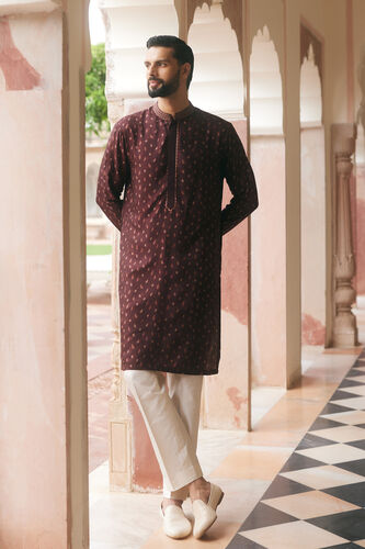 Nisang Silk Kurta - Maroon, Maroon, image 1
