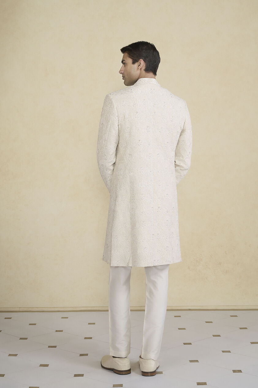Lokit Hand-embroidered Silk Sherwani - Ivory, Ivory, image 2