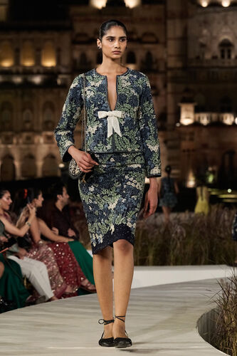 Auralis Embroidered Silk Skirt Set - Blue, Blue, image 1