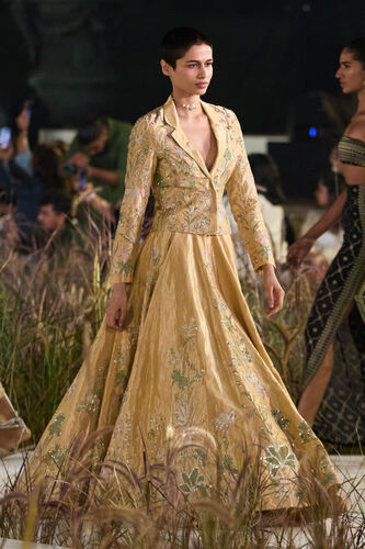 Summerfern Embroidered Applique Silk Lehenga Set - Gold, Gold, image 3