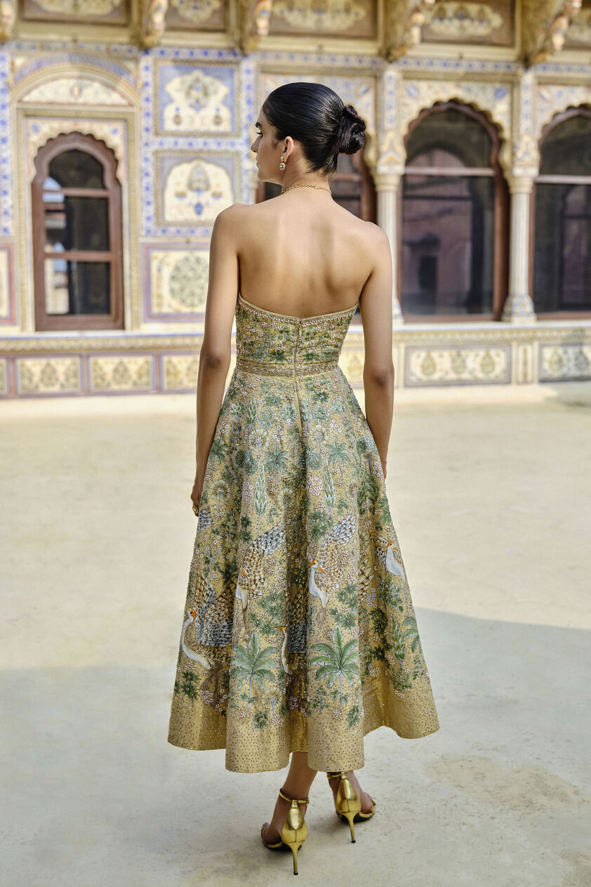 Avasa Hand-painted Pichhwai Silk Dress - Gold, Gold, image 4
