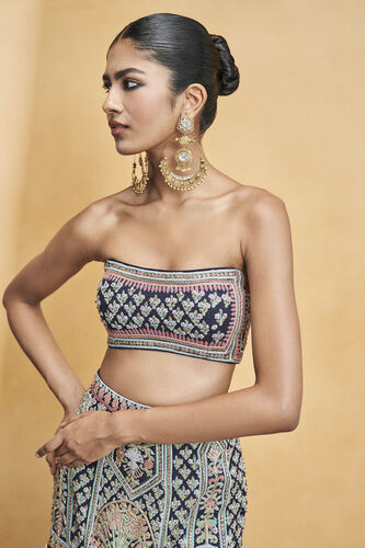 Nocturnal Melody Silk Zari Skirt Set - Blue, Blue, image 4