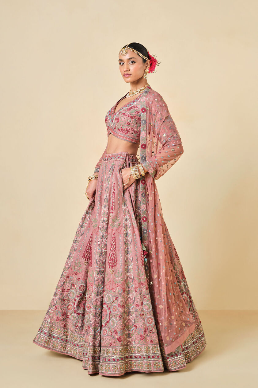 Alakana SEWA Hand-embroidered Silk Lehenga Set - Old Rose, Old Rose, image 2