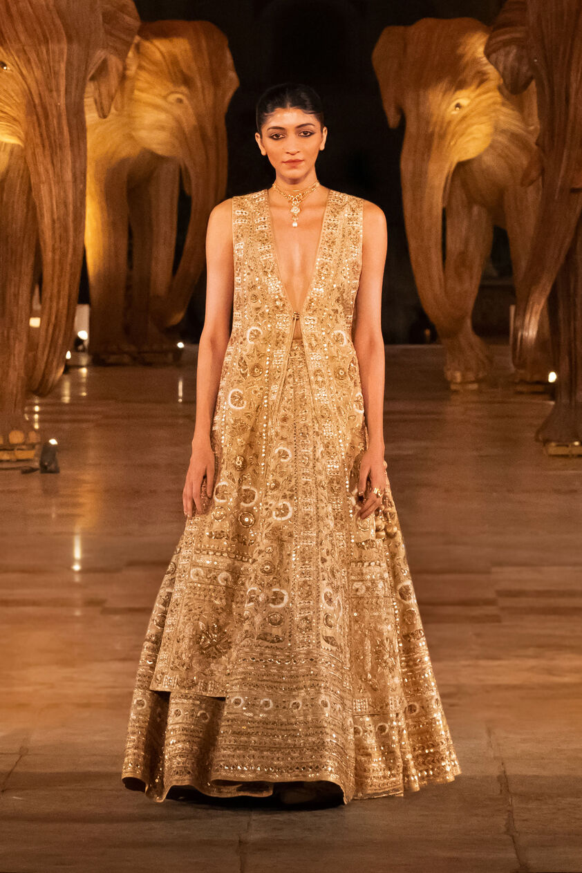 Serenade Of The Woods Gota Patti & Zardozi Silk Lehenga - Gold, Gold, image 5