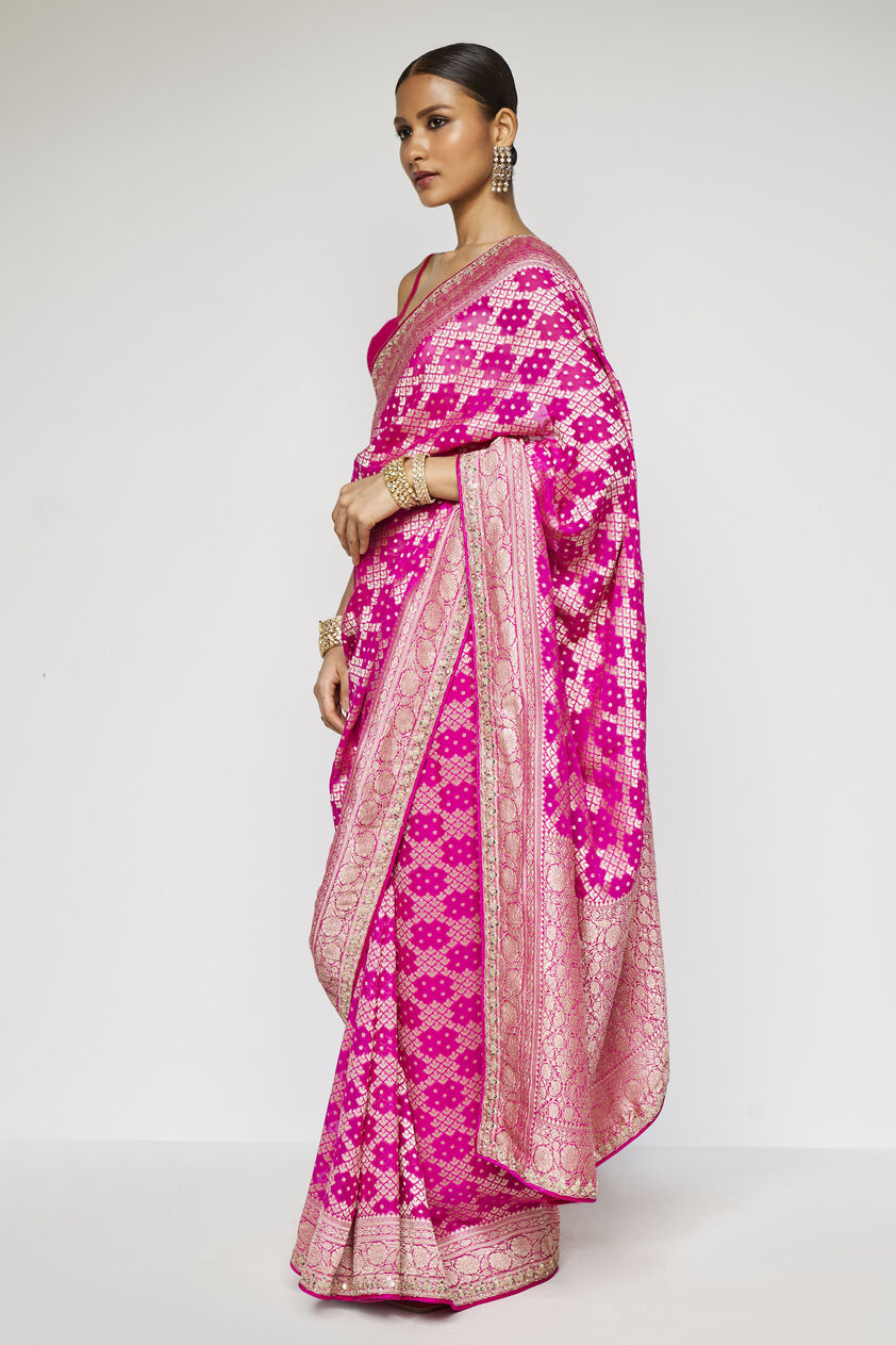 Gul Benarasi Silk Gota Patti Saree - Pink, Pink, image 2