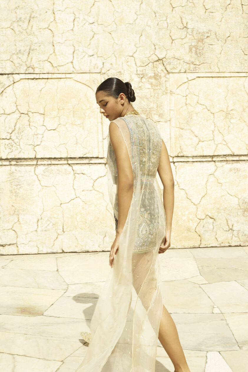 Gleam Of The Forest Silk Cape - Beige, Beige, image 4