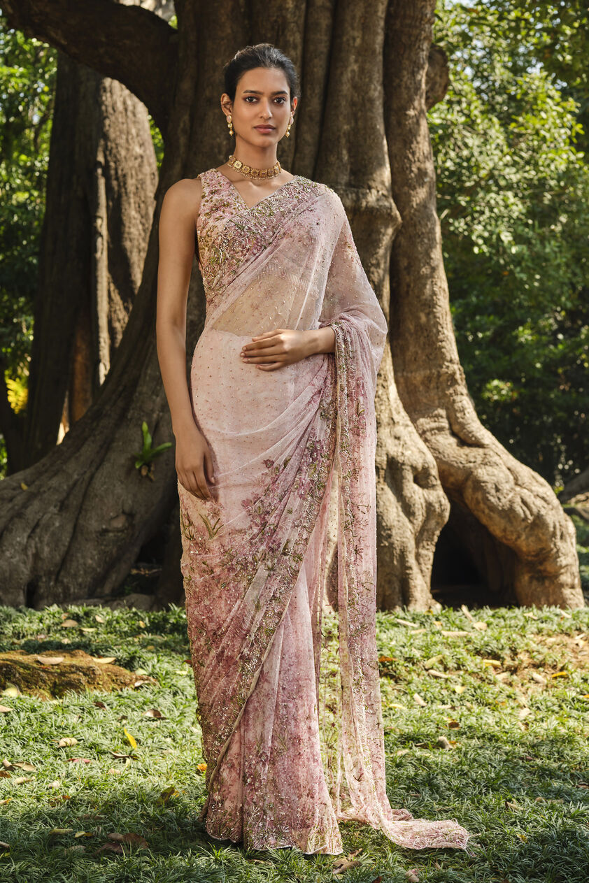 Esmarie Embroidered Saree - Blush, Blush, image 1