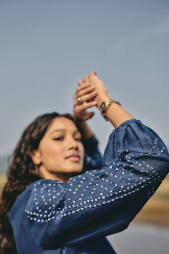 Windswept Handcrafted Bandhani Linen Dress - Indigo, Indigo, image 5