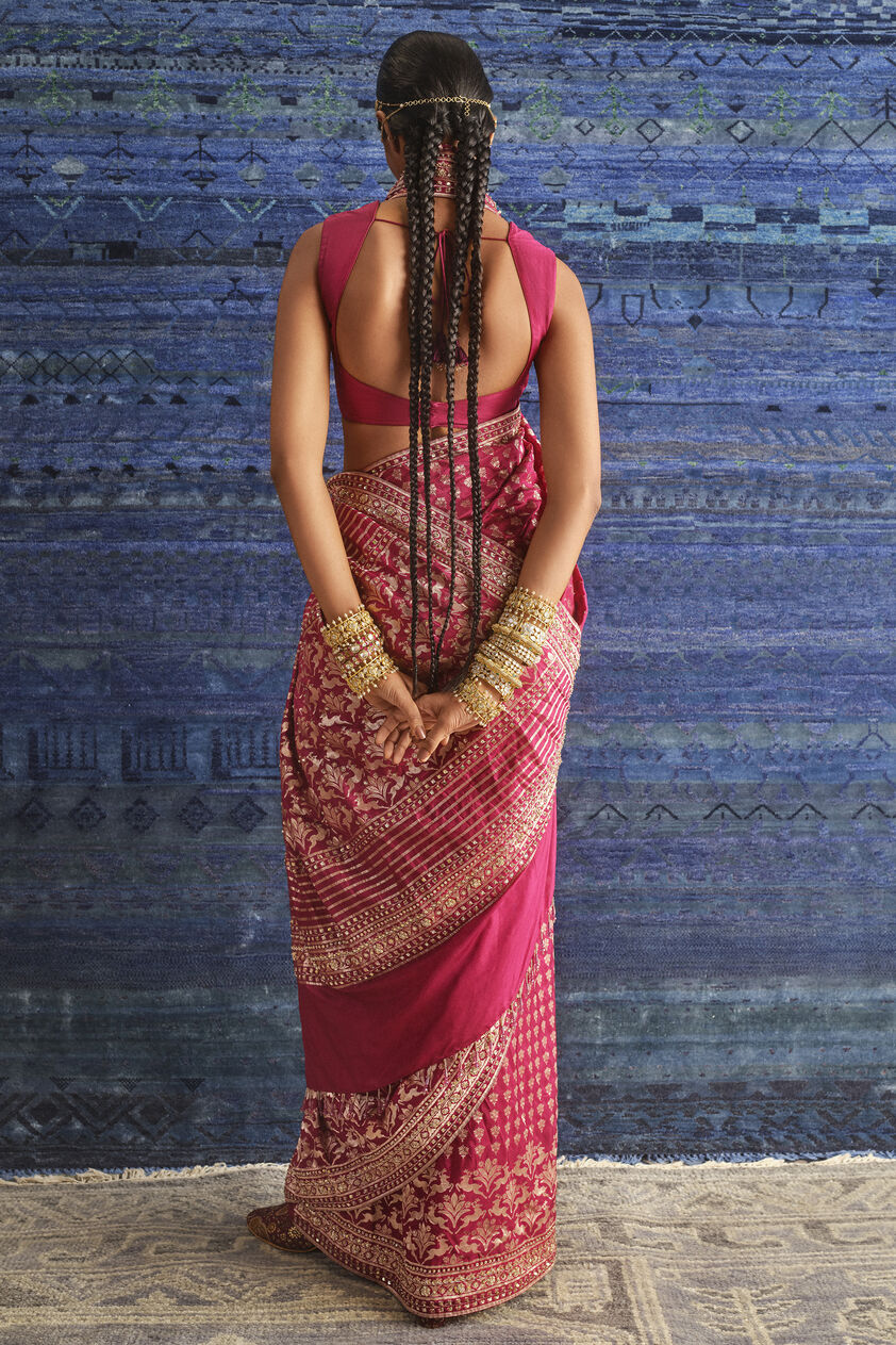 Suvrata Handwoven Benarasi Silk Saree, Ruby, image 2