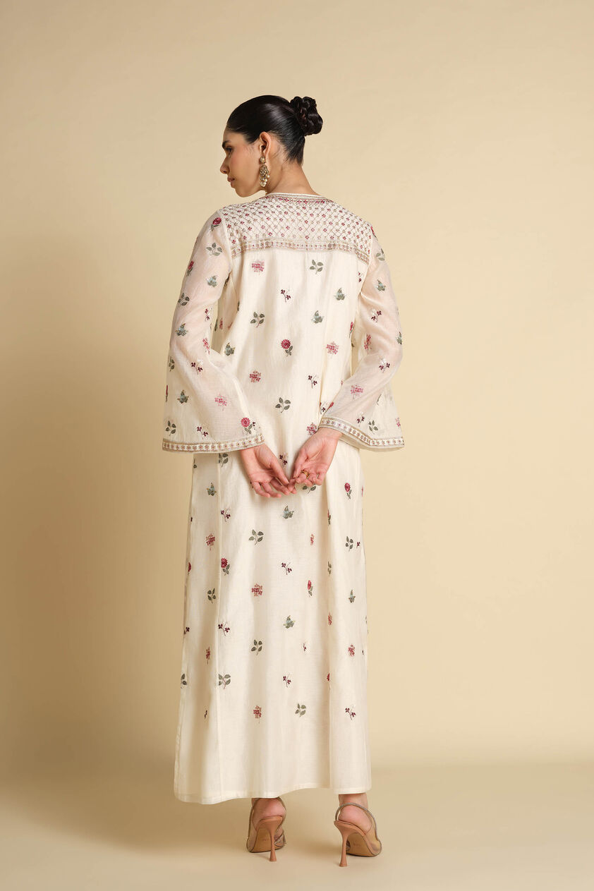 Marzun Embroidered Mul Kaftan - Ivory, Ivory, image 2