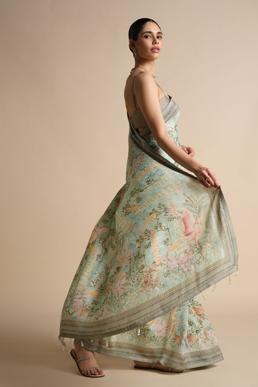 Romney Printed Saree - Sage, Sage, image 3