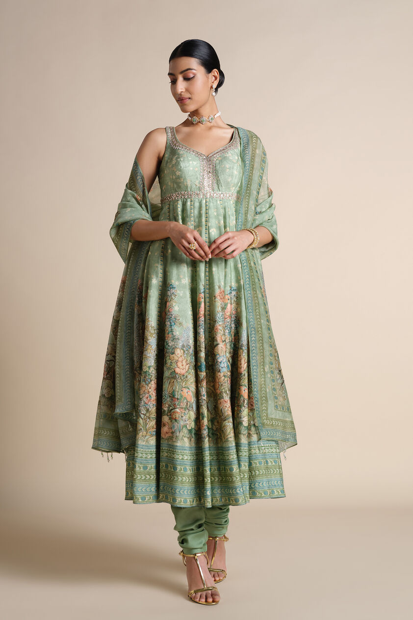 Avolnea Silk Anarkali Set - Sage, Sage, image 1