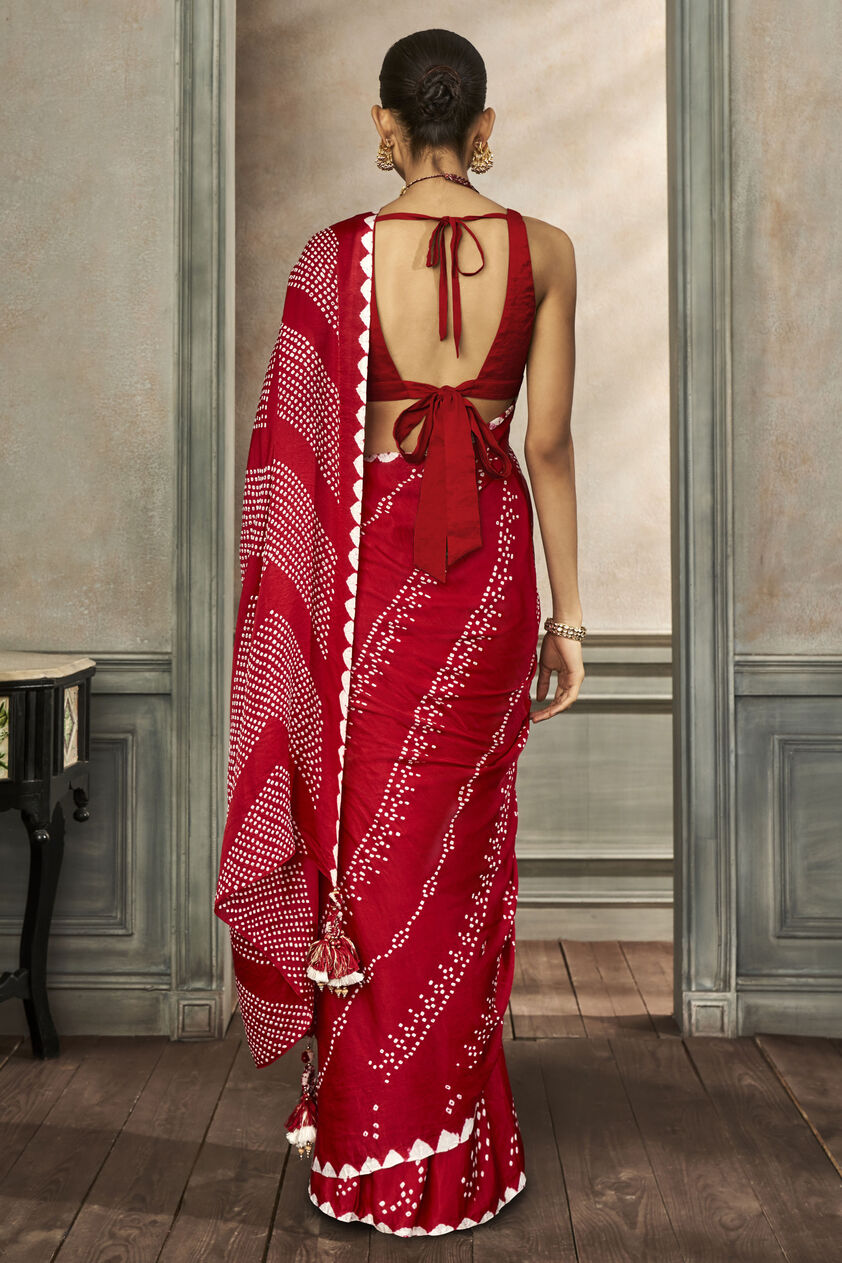 Deetya Bandhani Silk Saree - Red, Red, image 4