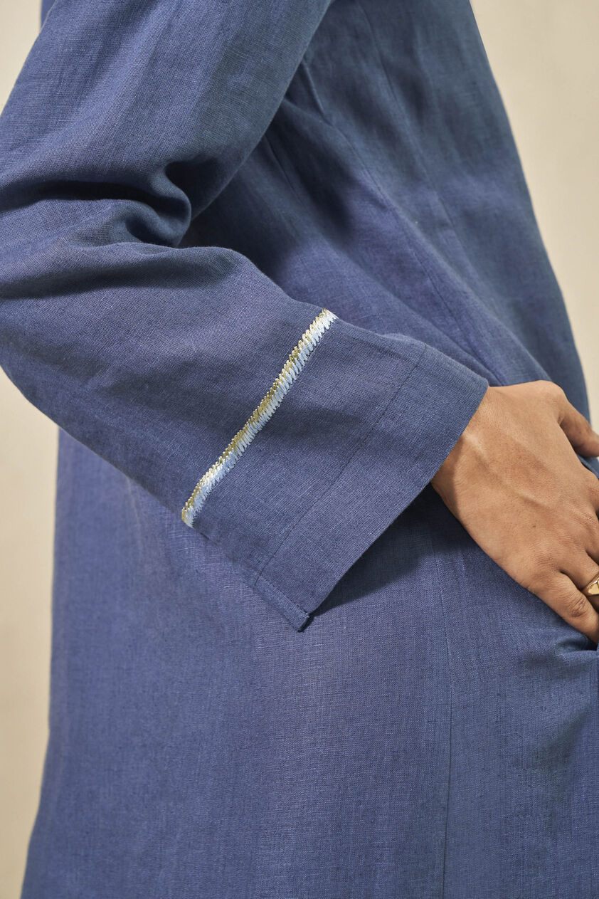 Hyacinth Embroidered Linen Kaftan - Blue, Blue, image 5