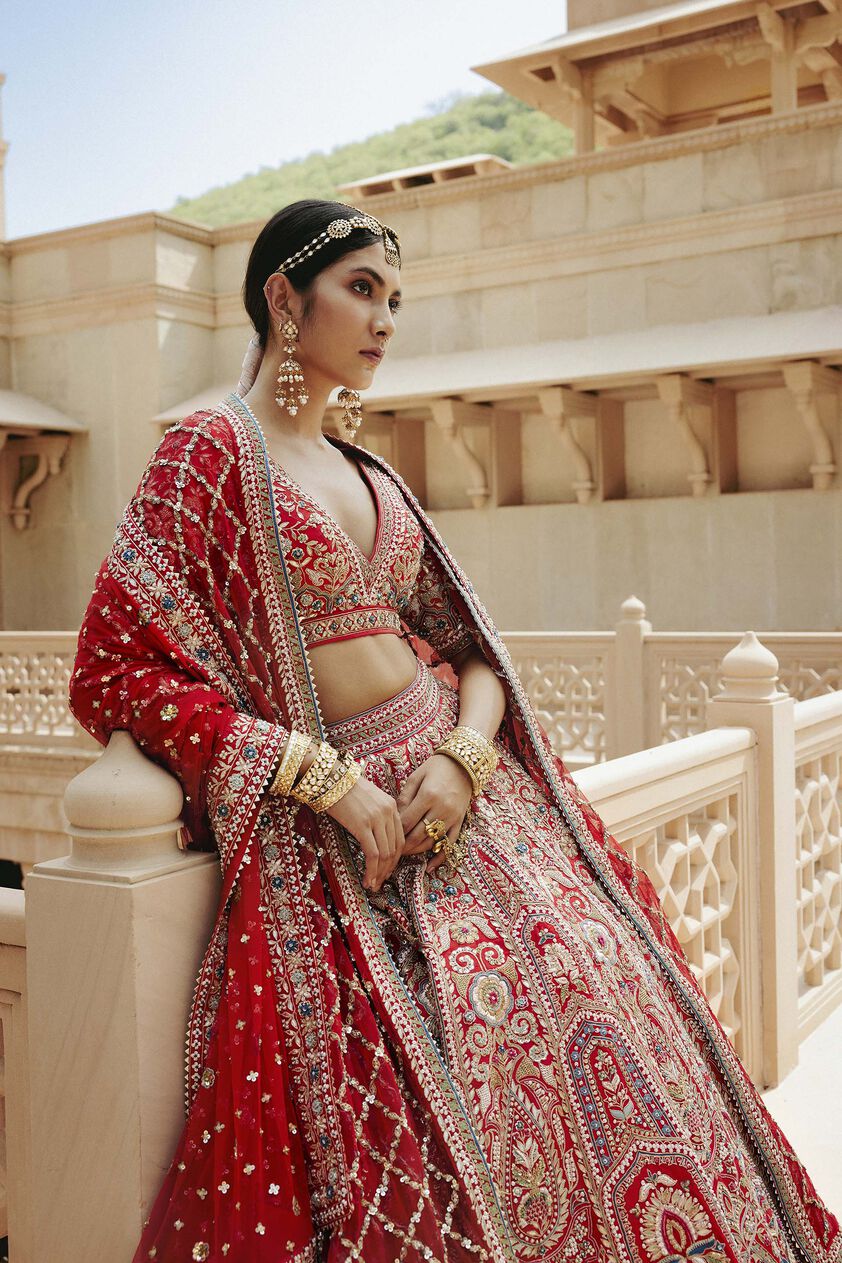 Amreen Gota Patti & Resham Silk Lehenga - Red, Red, image 8