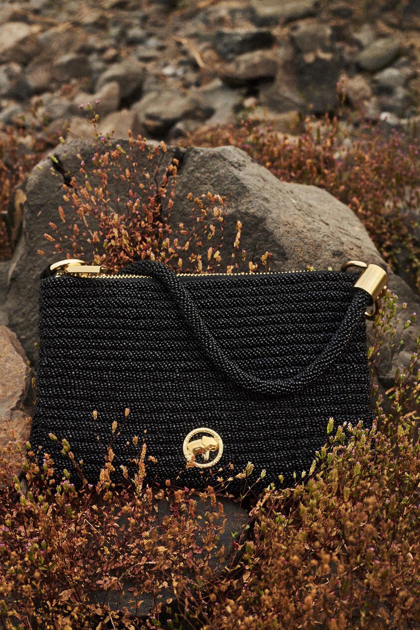 Nocturnal Black Glass Beaded Bag, Black, image 1