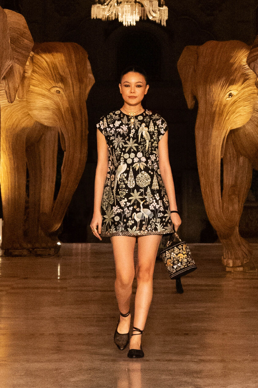 Symphony Of Songbirds Hand-painted Pichhwai Silk Dress - Black, Black, image 4