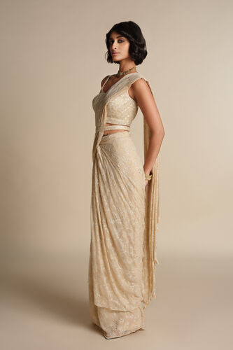 Larimar Sequin Pre-draped Saree - Flesh, Flesh, image 2