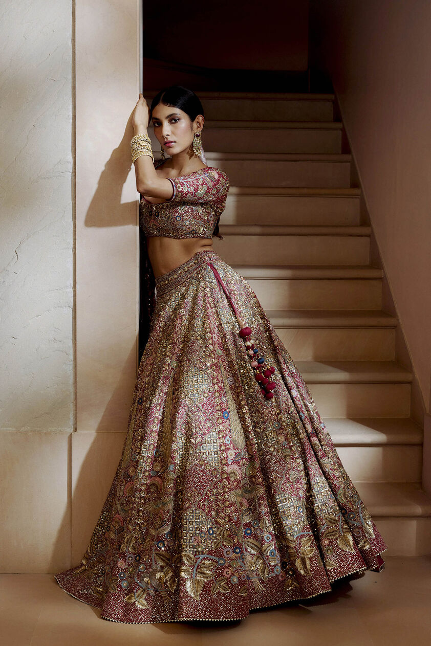 Avani Zardozi Silk Lehenga - Wine, Wine, image 4