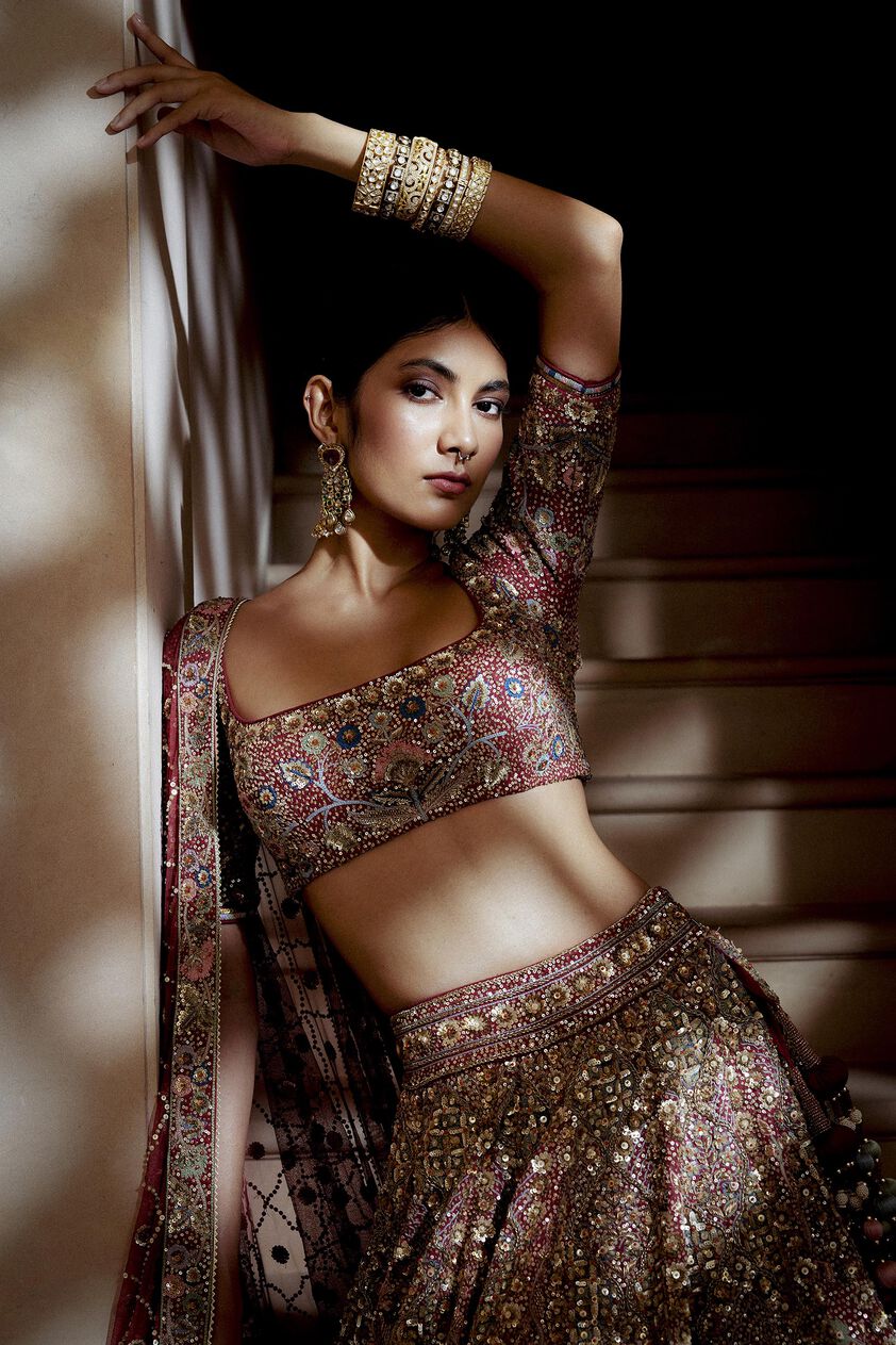 Avani Zardozi Silk Lehenga - Wine, Wine, image 6