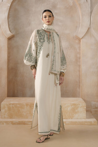 Mesfin Embroidered Mul Kaftan - Natural