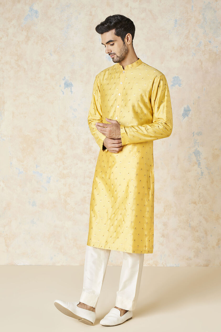 Risay Silk Kurta - Mustard, Mustard, image 2