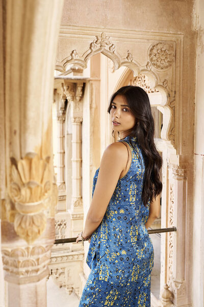 Tranquil Ajrakh Hand-block Printed Coord - Blue
