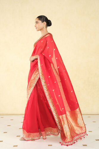Ulka Handwoven Benarasi Saree Set, Red, image 3